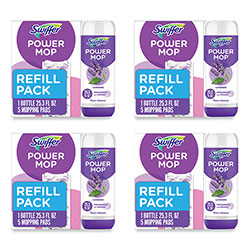 Swiffer PowerMop Cleaning Solution and Pads Refill Pack, Lavender, 25.3 oz Bottle and 5 Pads per Pack, 4 Packs/Carton