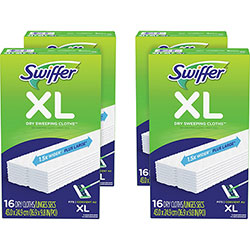 Swiffer Sweeper XL Dry Refill Cloths, 16.9 in x 9.8 in, White, 16/Box, 4 Box/Carton