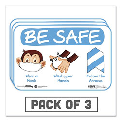Tabbies BeSafe Messaging Education Wall Signs, 9 x 6,  inBe Safe, Wear a Mask, Wash Your Hands, Follow the Arrows in, Monkey, 3/Pack