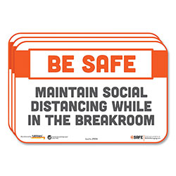 Tabbies BeSafe Messaging Repositionable Wall/Door Signs, 9 x 6, Maintain Social Distancing While In The Breakroom, White, 3/Carton