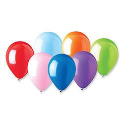Tablemate Balloons, 12 in, Helium Quality Latex, Assorted Colors, 100/Pack, 20 Packs/Carton