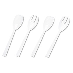 Tablemate Table Set Plastic Serving Forks & Spoons, White, 24 Forks, 24 Spoons per Pack