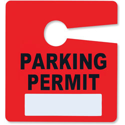 Tatco Parking Permit, Reusable, 2-4/5 inWx3 inH, 50/Pk, Red