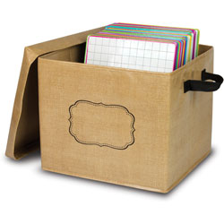 Teacher Created Resources Storage Box w/Erasable Label, Burlap, 12 inx13 inx10-1/2 in, Brown