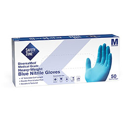 The Safety Zone 12 in Powder Free Blue Nitrile Gloves - Medium Size - Blue