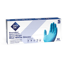 The Safety Zone 12 in Powder Free Blue Nitrile Gloves - Small Size - Blue
