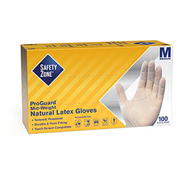 The Safety Zone Powdered Natural Latex Gloves - Polymer Coating - Medium Size - Natural - Allergen-free, Silicone-free, Powdered - 9.65 in Glove Length