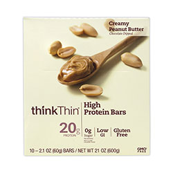 thinkThin® High Protein Bars, Creamy Peanut Butter, 2.1 oz Bar, 10 Bars/Carton