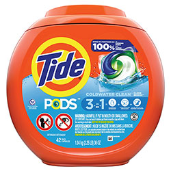 Tide PODS Laundry Detergent, Clean Breeze, 36 oz Tub, 42 Pacs/Tub, 4 Tubs/Carton