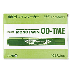 Tombow Mono Twin Bold Permanent Marker, Fine/Broad Tips, Black, 10/Box