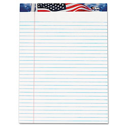TOPS American Pride Writing Pad, Wide/Legal Rule, Red/White/Blue Headband, 50 White 8.5 x 11.75 Sheets, 12/Pack