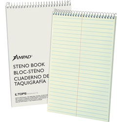 TOPS Steno Book, 15 lb., Gregg Ruled, 80 Sheets, 6 in x 9 in, GN Tint