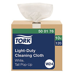 Tork Light Duty Cleaning Cloth Pop Up Box, 1-Ply, 8.3 x 16.1, White, 120 Cloths/Pack, 10 Packs/Carton