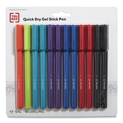 TRU RED™ Quick Dry Stick Gel Pen, Fine 0.5 mm, Assorted Ink Colors, Assorted Barrel Colors, Dozen
