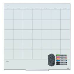 U Brands Floating Glass Dry Erase Undated One Month Calendar, 36 x 36, White