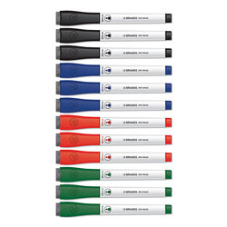 U Brands Medium Point Low-Odor Dry-Erase Markers with Erasers, Assorted Colors, 12/Pack