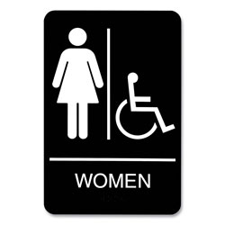 U.S. Stamp & Sign ADA Sign, Women/Wheelchair Accessible Tactile Symbol, Plastic, 6 x 9, Black/White