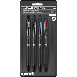 Uni-Ball 207 Plus+ Gel Pen - Medium Pen Point - 0.7 mm Pen Point Size Black Metal Barrel - 4 / Pack