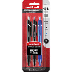 Uni-Ball Jetstream Elements RT Ballpoint Pens, 1 mm Pen Point Size, Assorted Gel-based Ink, 3/Pack