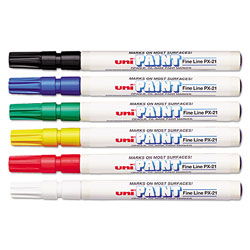 uni®-Paint Permanent Marker, Fine Bullet Tip, Assorted Colors, 6/Set