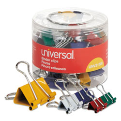 Universal Binder Clips with Storage Tub, (12) Mini (0.5 in), (12) Small (0.75 in), (6) Medium (1.25 in), Assorted Colors
