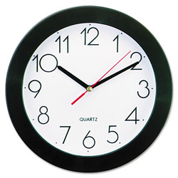 Universal Bold Round Wall Clock, 9.75 in Overall Diameter, Black Case, 1 AA (sold separately)