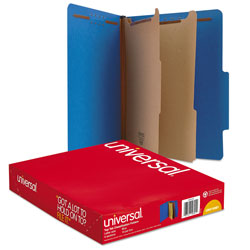 Universal Bright Colored Pressboard Classification Folders, 2 in Expansion, 2 Dividers, 6 Fasteners, Letter Size, Cobalt Blue, 10/Box