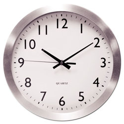 Universal Brushed Aluminum Wall Clock, 12 in Overall Diameter, Silver Case, 1 AA (sold separately)