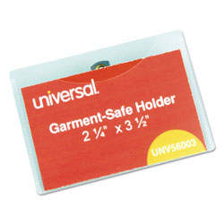 Universal Clear Badge Holders w/Garment-Safe Clips, 2 1/4 x 3 1/2, White Inserts, 50/Box (UNV56003)