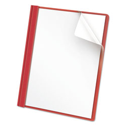 Universal Clear Front Report Cover, Prong Fastener, 0.5 in Capacity, 8.5 x 11, Clear/Red, 25/Box