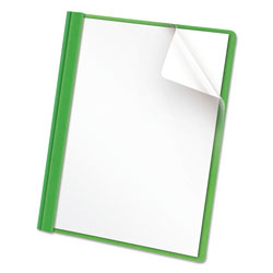 Universal Clear Front Report Cover, Prong Fastener, 0.5 in Capacity, 8.5 x 11, Clear/Green, 25/Box
