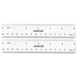 Universal Clear Plastic Ruler, Standard/Metric, 6 in Long, Clear, 2/Pack