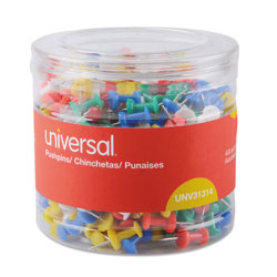 Universal Colored Push Pins, Plastic, Assorted, 0.38 in, 400/Pack