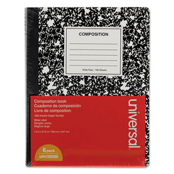 Universal Composition Book, Medium/College Rule, Black Marble Cover, (100) 9.75 x 7.5 Sheets, 6/Pack