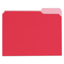 Universal Deluxe Colored Top Tab File Folders, 1/3-Cut Tabs: Assorted, Letter Size, Red/Light Red, 100/Box (UNV10503)