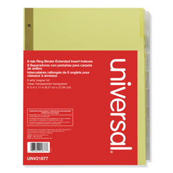Universal Deluxe Extended Insertable Tab Indexes, 8-Tab, 11 x 8.5, Buff, Clear Tabs, 6 Sets