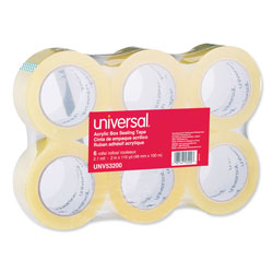 Universal Deluxe General-Purpose Acrylic Box Sealing Tape, 2 mil, 3 in Core, 1.88 in x 109 yds, Clear, 6/Pack