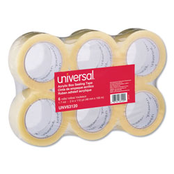Universal Deluxe General-Purpose Acrylic Box Sealing Tape, 1.7 mil, 3 in Core, 1.88 in x 109 yds, Clear, 6/Pack