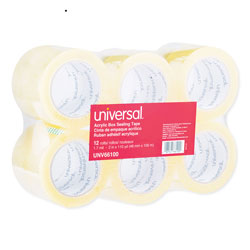 Universal Deluxe General-Purpose Acrylic Box Sealing Tape, 3 in Core, 1.88 in x 109 yds, Clear, 12/Pack