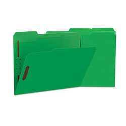 Universal Deluxe Reinforced Top Tab Fastener Folders, 0.75 in Expansion, 2 Fasteners, Letter Size, Green Exterior, 50/Box