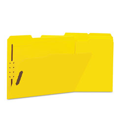 Universal Deluxe Reinforced Top Tab Fastener Folders, 0.75 in Expansion, 2 Fasteners, Letter Size, Yellow Exterior, 50/Box