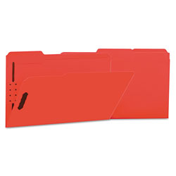 Universal Deluxe Reinforced Top Tab Fastener Folders, 0.75 in Expansion, 2 Fasteners, Legal Size, Red Exterior, 50/Box