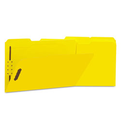 Universal Deluxe Reinforced Top Tab Fastener Folders, 0.75 in Expansion, 2 Fasteners, Legal Size, Yellow Exterior, 50/Box