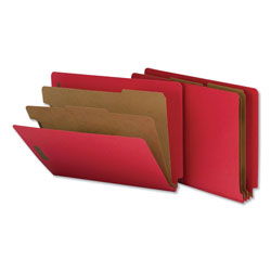 Universal Deluxe Six-Section Pressboard End Tab Classification Folders, 2 Dividers, 6 Fasteners, Letter Size, Bright Red, 10/Box