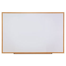 Universal Deluxe Melamine Dry Erase Board, 72 x 48, Melamine White Surface, Oak Fiberboard Frame
