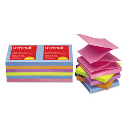 Universal Fan-Folded Self-Stick Pop-Up Note Pads, 3" x 3", Assorted Bright Colors, 100 Sheets/Pad, 12 Pads/Pack (UNV35611)