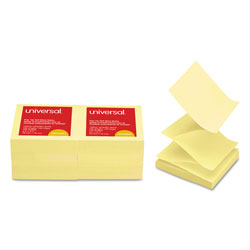 Universal Fan-Folded Self-Stick Pop-Up Note Pads, 3" x 3", Yellow, 100 Sheets/Pad, 12 Pads/Pack (UNV35664)