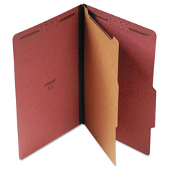 Universal Four-Section Pressboard Classification Folders, 2 in Expansion, 1 Divider, 4 Fasteners, Legal Size, Red Exterior, 10/Box
