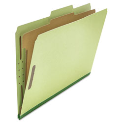 Universal Four-Section Pressboard Classification Folders, 2 in Expansion, 1 Divider, 4 Fasteners, Legal Size, Green Exterior, 10/Box
