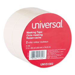 Universal General-Purpose Masking Tape, 3 in Core, 48 mm x 54.8 m, Beige, 2/Pack